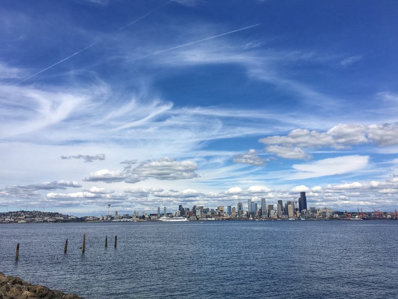 The iconic view of downtown Seattle from the northernmost part of Alki in west Seattle.