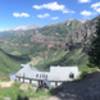 View of the Telluride Box canyon with the Power Plant above Bridal Veil Falls in the Foreground.