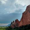 Stormy skies cast shadows over Garden of the Gods.