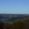 The view from Hohes Kreuz to the valley Wiesent and ruin Neideck.