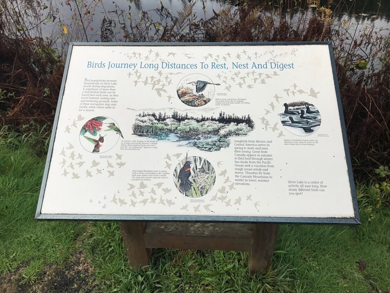 A sign on the trail providing information on the birds found in the area.
