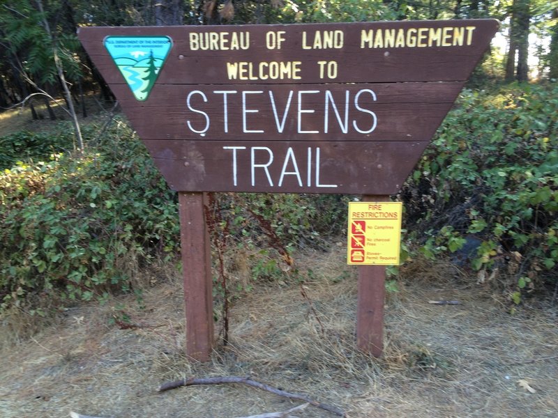 Stevens Trailhead - the trail starts behind sign on left.
