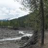 The notoriously unstable Sandy River flows through old mudflows from a Mt. Hood eruption in the late 1780s. The river can move a quarter mile in a large flood event, eating away parts of the Sandy River bank over time.