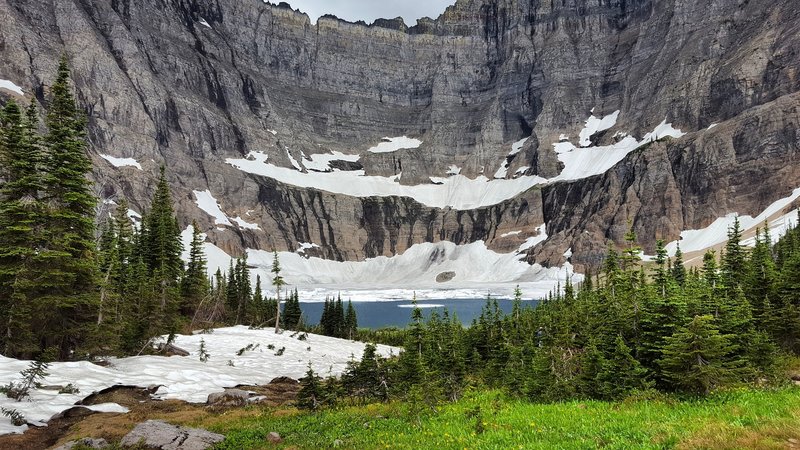 Iceberg Lake pools in the midst of a colossal cirque in Glacier National Park.
