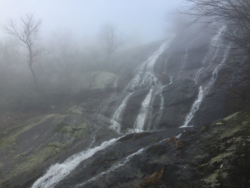 The upper portion of Crabtree Falls is especially serene during a foggy day.