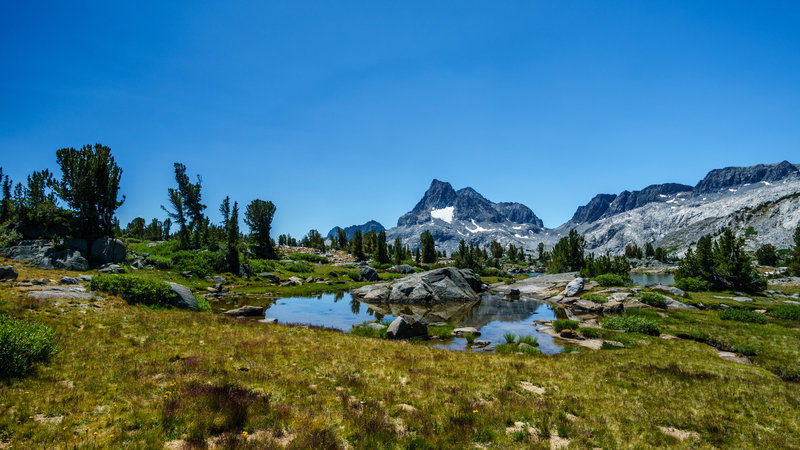 Enjoy gorgeous views of Banner Peak and Mt. Ritter from Island Pass on the John Muir Trail.