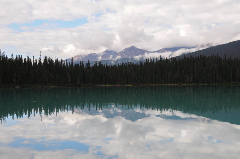 Mount King stands prominently behind Emerald Lake.