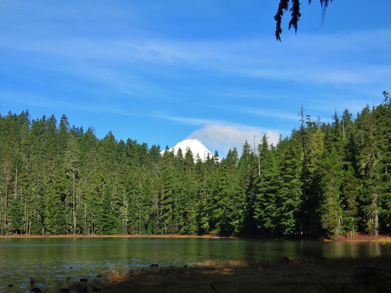 Upper Twin Lakes provides a peek-a-boo view of Mt. Hood on a clear day.
