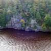 Towering cliffs constrain this section of the St. Croix River.