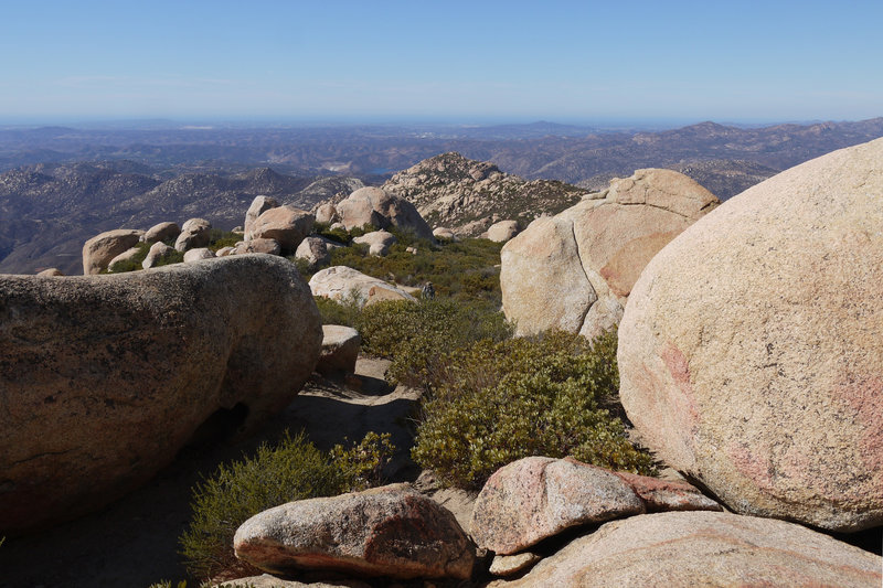 Check out the big rocks to the west near the top of El Cajon Mountain.