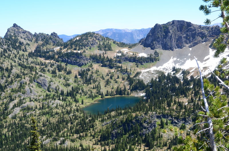 Crystal Lakes hide in the shadow of Crystal Peak. While you'd never know it from this photo, Crystal Mountain Ski Resort is located just on the other side of the ridgeline.