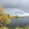 A double rainbow over Green Lake's Duck Island.