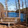 A bench along the Lake Ouachita Vista Trail overlooks Lake Ouachita, AR.