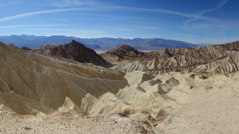 A 120 degree panorama (centered west) can be enjoyed at the east end of the Golden Canyon Trail.