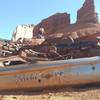 A burnt out car still sits at the Tomsich Butte Trailhead.