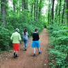Three generations take a secluded, leisurely stroll through the dense foliage along the Upper Meadow Trail.