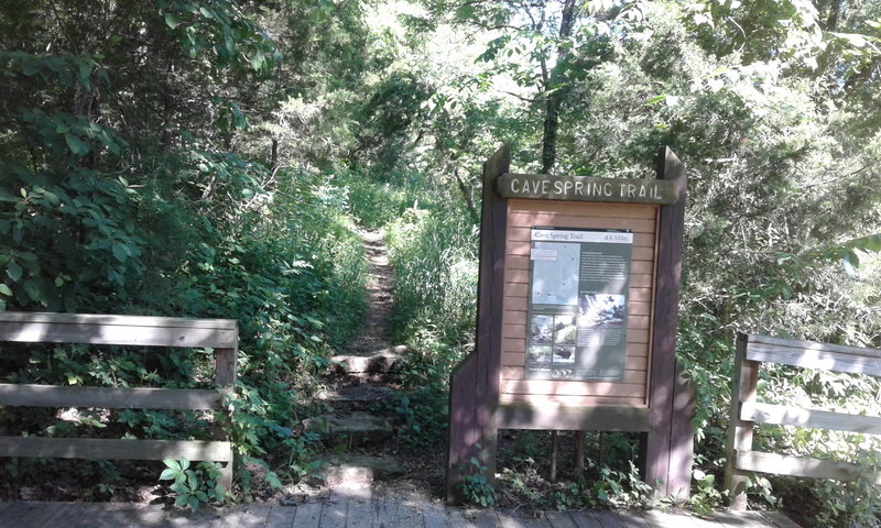 The Cave Spring Trailhead at Devils Well is marked by this large sign.