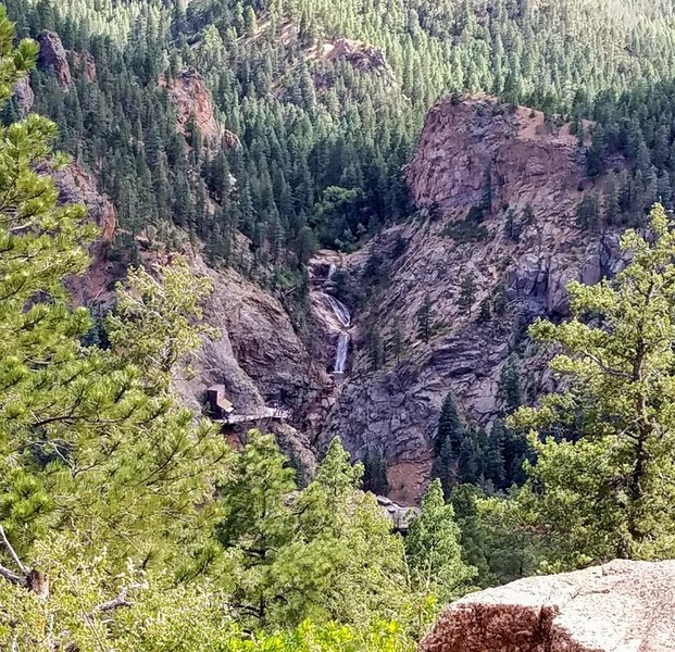 You can glimpse a view of Helen Hunt Falls from near the summit of Mt. Cutler.