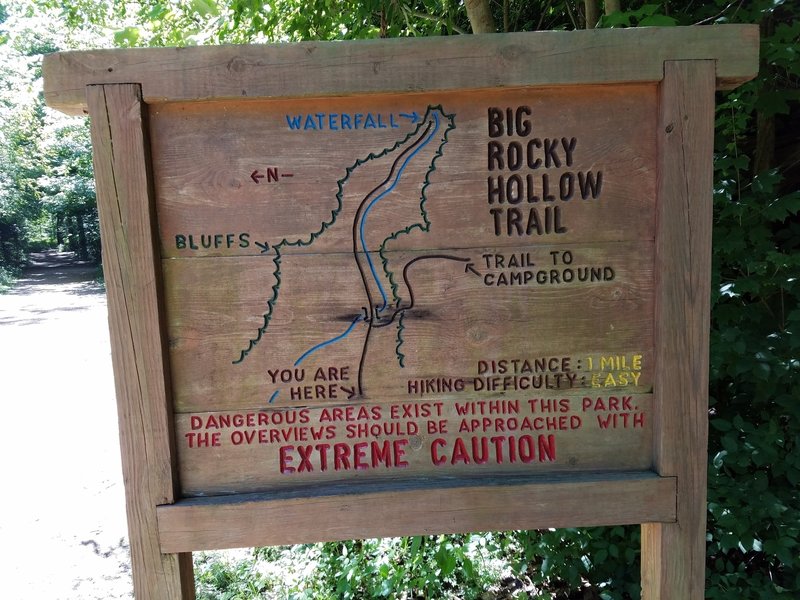 Big Rocky Hollow Trailhead is marked by this robust sign.