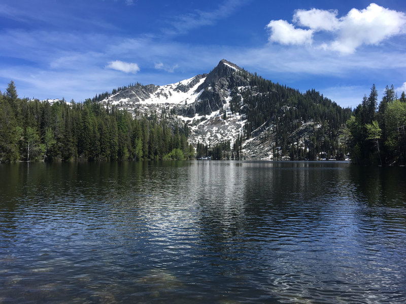 Looking across Louie Lake at the north aspect of Jughandle Mountain