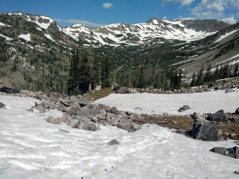There's lots of snow above the Gold Creek Drainage even in July.