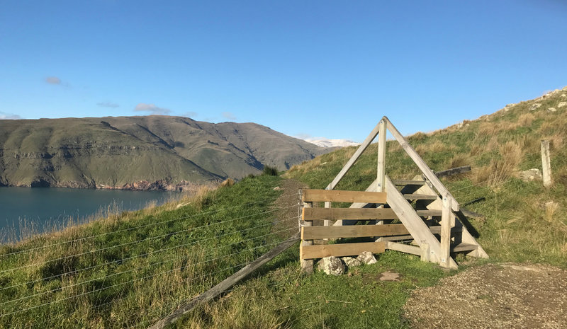 Style in fence on Crater Rim Walkway leading to views on Lyttelton on the way to Breeze Col.