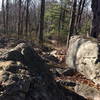 Typical rocky sections on Little Mountain, as the trail splits the difference between the outcroppings.