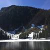 Mckay Lake with Mount Saint Benedict in the background, on Mount Saint Benedict Trail