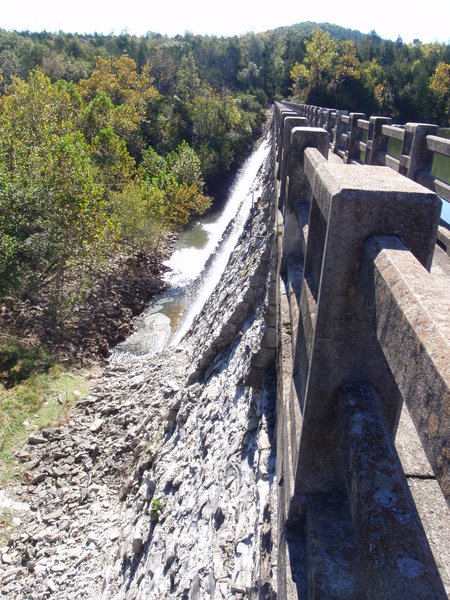 Water flowing through the dam.