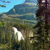 Emperor Falls at the top of the Valley of a Thousand Falls, with Mt Robson towering over them