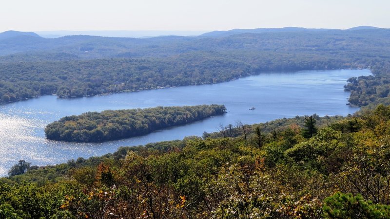 Fox Island on the NJ side of Greenwood Lake on hazy day in mid-October.