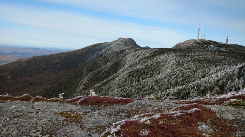 View of Mt. Mansfield's "The Chin" and "The Nose" (with towers or "nosehairs") from "The Forehead"