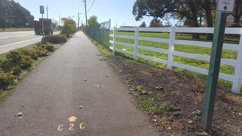 Start of the trail from fairgrounds. Just follow the "C2C" marks on the pavement.
