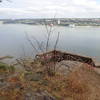 Foundation remains of Foker mansion on "Millionaire's Row". (Alpine boat basin below. Yonkers across the Husdon River)