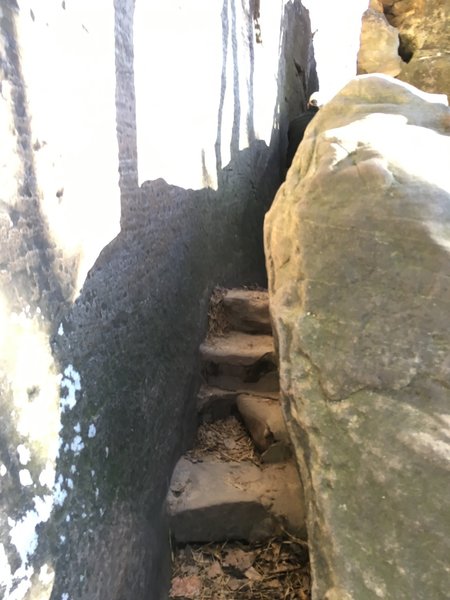 Staircase up the squeeze to the top of Natural Bridge