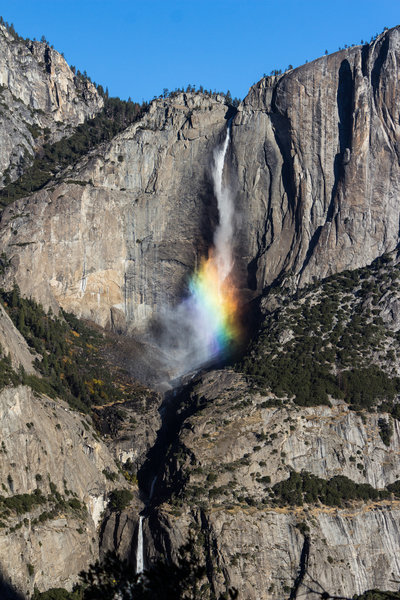 Magical rainbow reflections in Upper Yosemite Falls