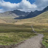 Looking forward to the Fairy Pools Trail with the Cuillin Mountains in the background.