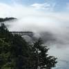 Fog rolling over Deception Pass Bridge.