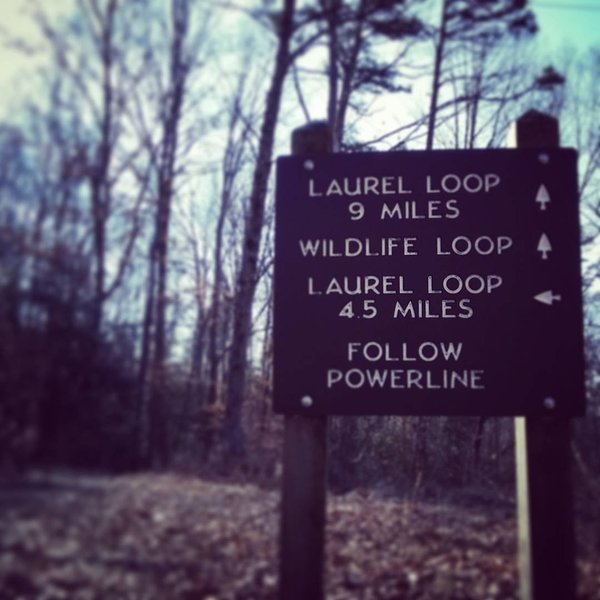 Sign directing you to continue the Laurel Loop or take a shortcut to get out quick...