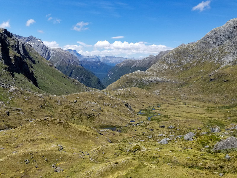 Looking into Dart Valley from the highest point on the Routeburn Track