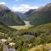 Dart Valley with the Routeburn Falls Lodge overlooking the valley