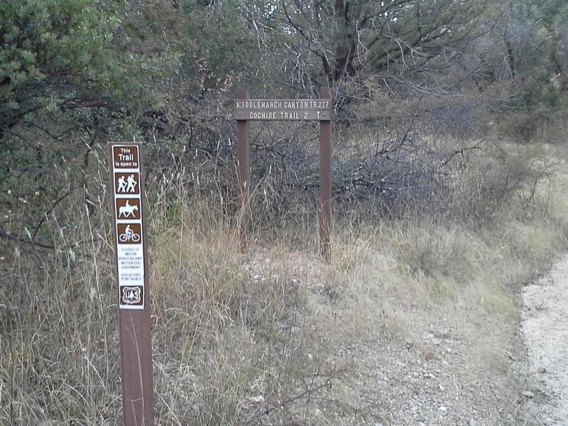 Intersection of Cochise Stronghold and Middlemarch Canyon Trail.