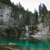 Hanging lake in November, the water is still perfectly clear and the air is crisp.