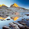 Sapphire Lake: Sunset on Mt. Huxley and Mt. Fisk above Sapphire Lake in the Evolution Basin, High Sierra, California.