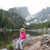 My daughter resting by Dream Lake in July 2017.