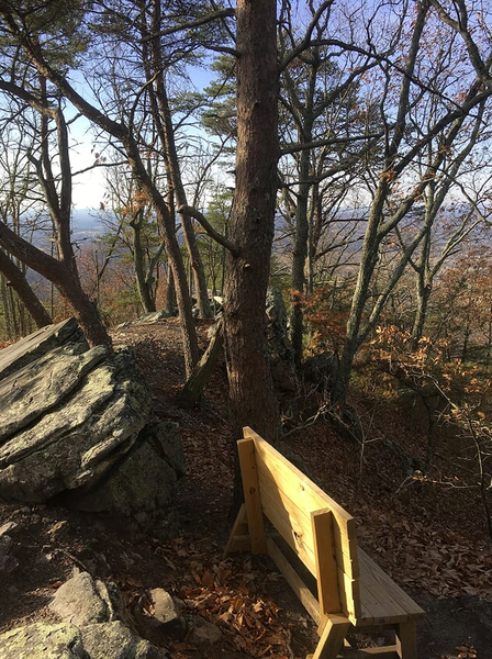 Thoughtfully placed bench, perfect for a rest after the climb to the top.