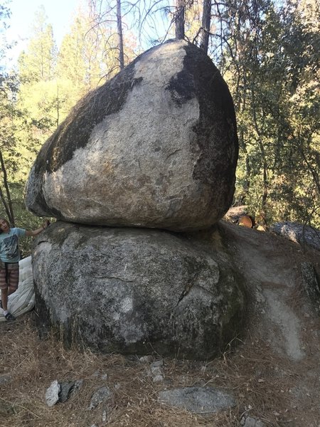 The largest boulder right on the trail