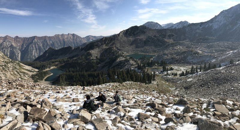 Stopping to enjoy the view of Red Pine Lake and the Upper Red Pine Lakes