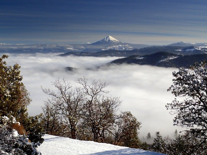 View of Mount McLoughlin from the Loop Road in winter.