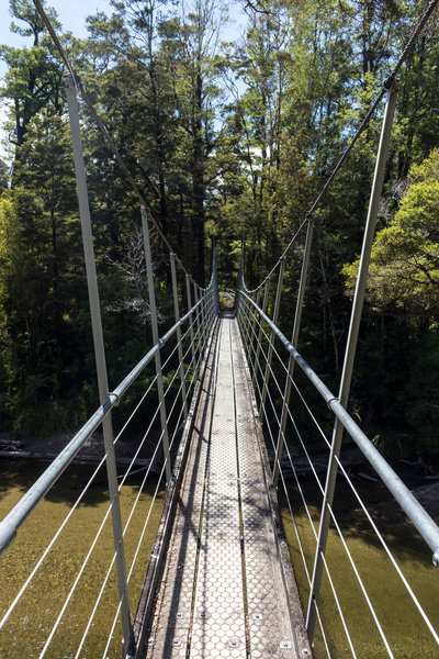 Suspension bridge across the Pororari River on Inland Pack Track
